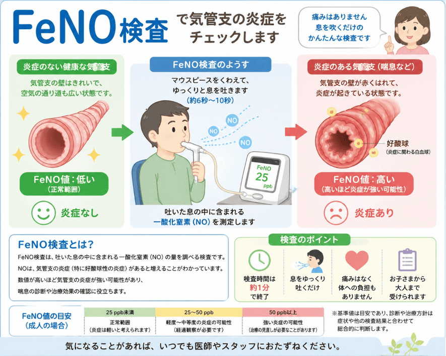 FeNO検査で気管支の炎症をチェックします