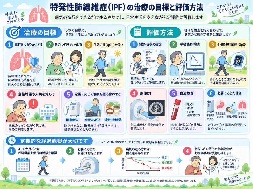 特発性肺線維症の治療の目標と評価方法